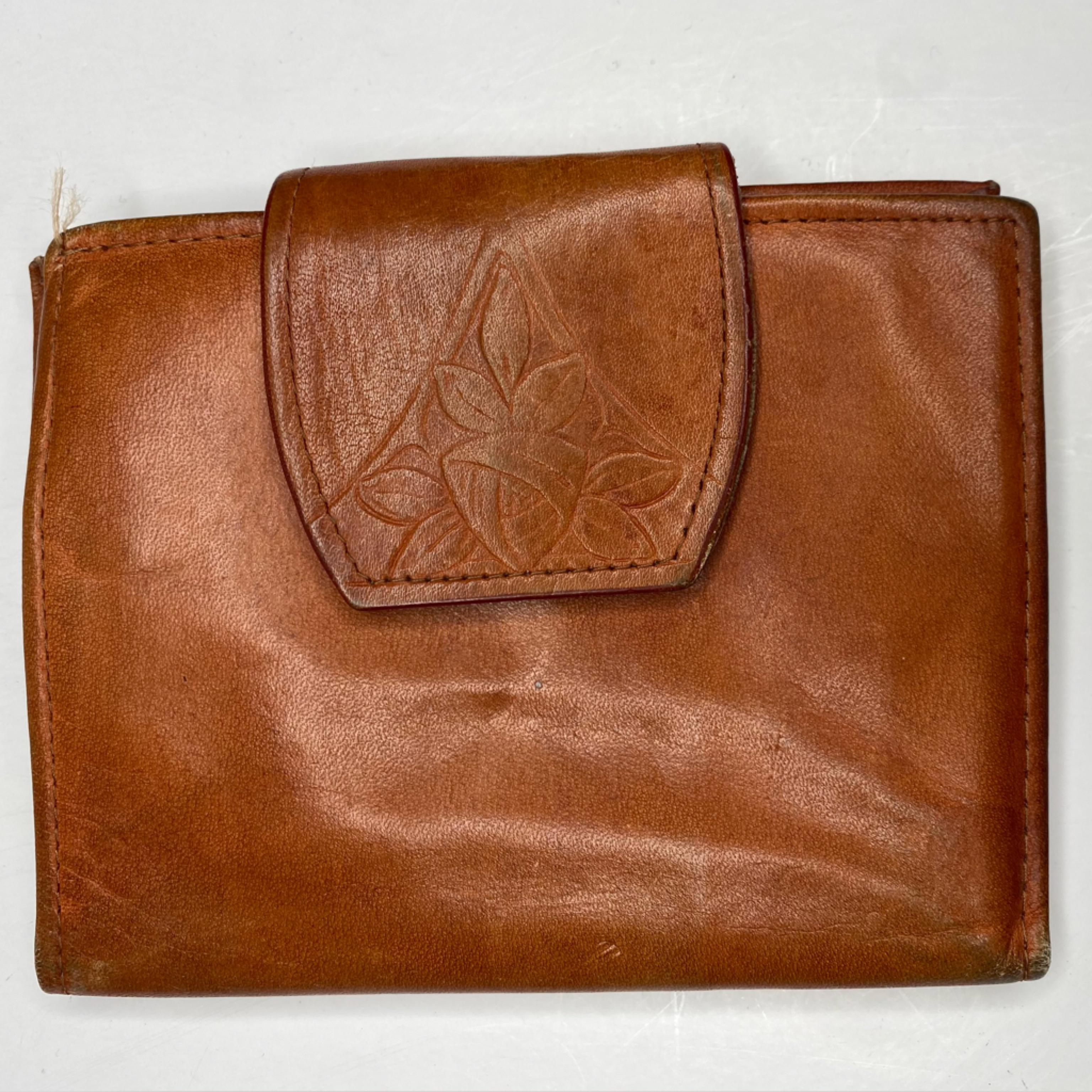 Vintage Rolfs Soft Brown Leather Embossed Tooled Wallet Wkiss Lock Coin Purse
